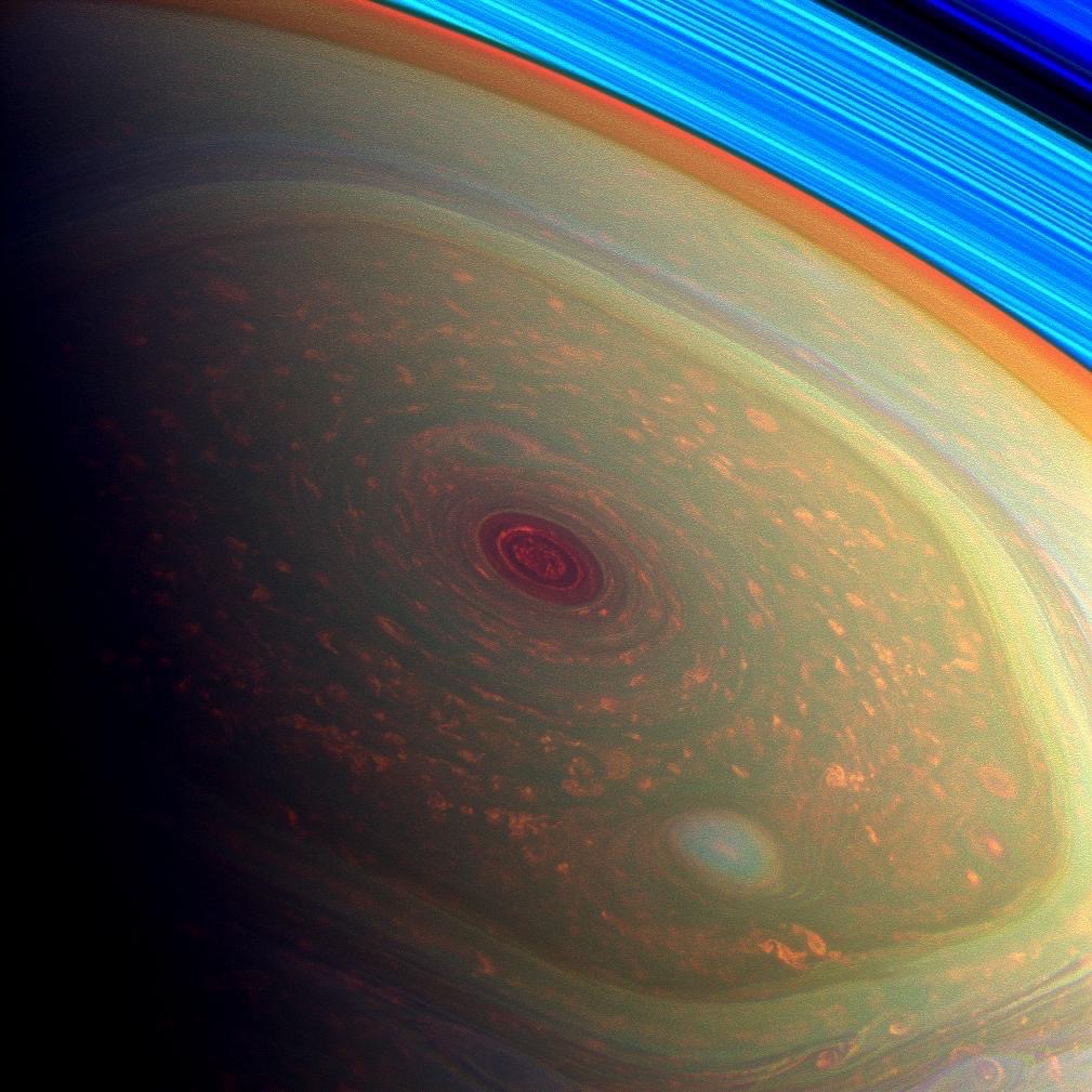 False color image of storms at Saturn's north pole